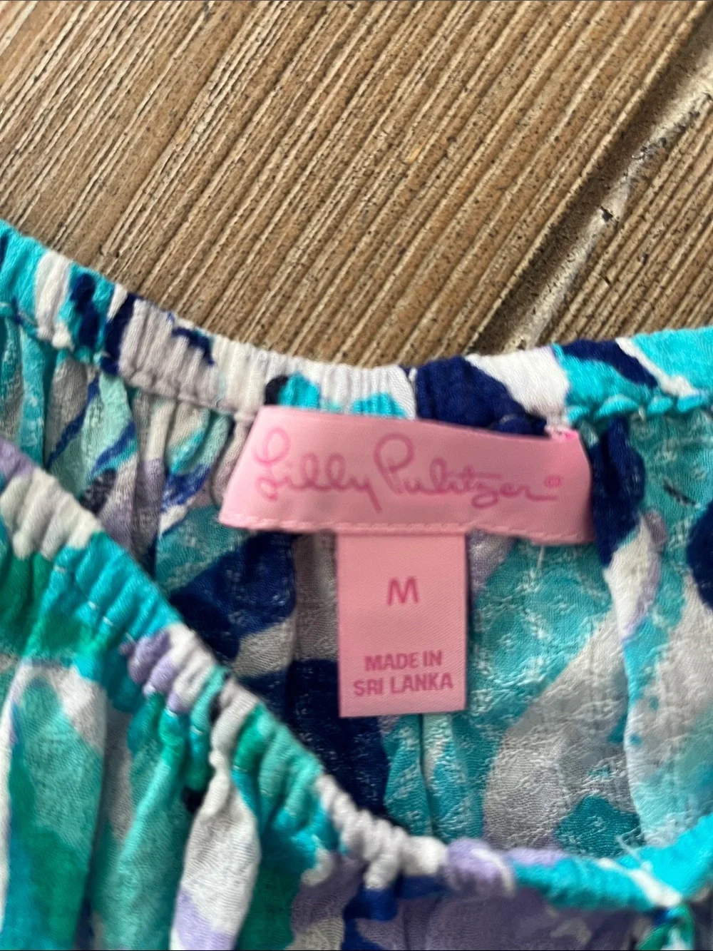 Lilly Pulitzer Aqua, Teal & Navy Floral Peasant Blouse